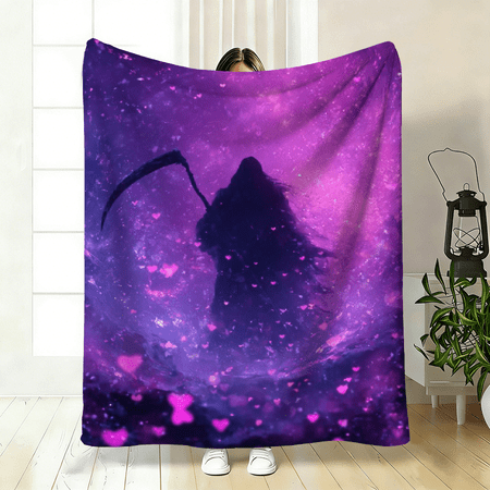 Lightweight Flannel Throw Blanket Featuring a Death God pattern Design Perfect for Use on Sofas Beds During Travel Or in Living Rooms Offices Couches Chairs And Rvs.