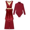 thumbnail image 6 of TSSOE 3pcs Women Liturgical Worship Dance Overlay Dress + Leotard +pants Set Church Choir Performance Burgundy M, 6 of 6