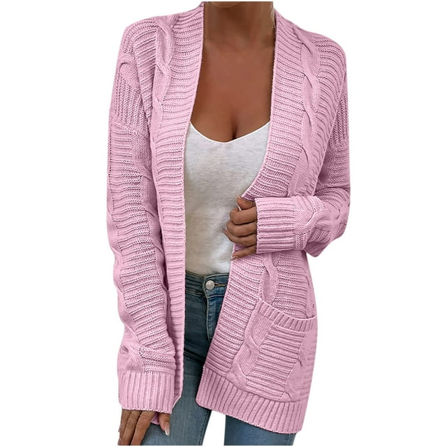 Yuyuzo Fall Cardigans for Women Open Front Long Sleeve Cable Knit Sweater Jackets Outwear Coat Solid Color