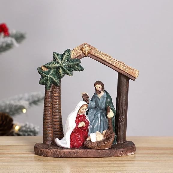 3.94x3.54x1.57 Inch Nativity Scene Resin Ornament for Christmas Decoration, Family Themed Desktop Decor for Holiday Season, Festive Home Accent for Tree and Mantle Display