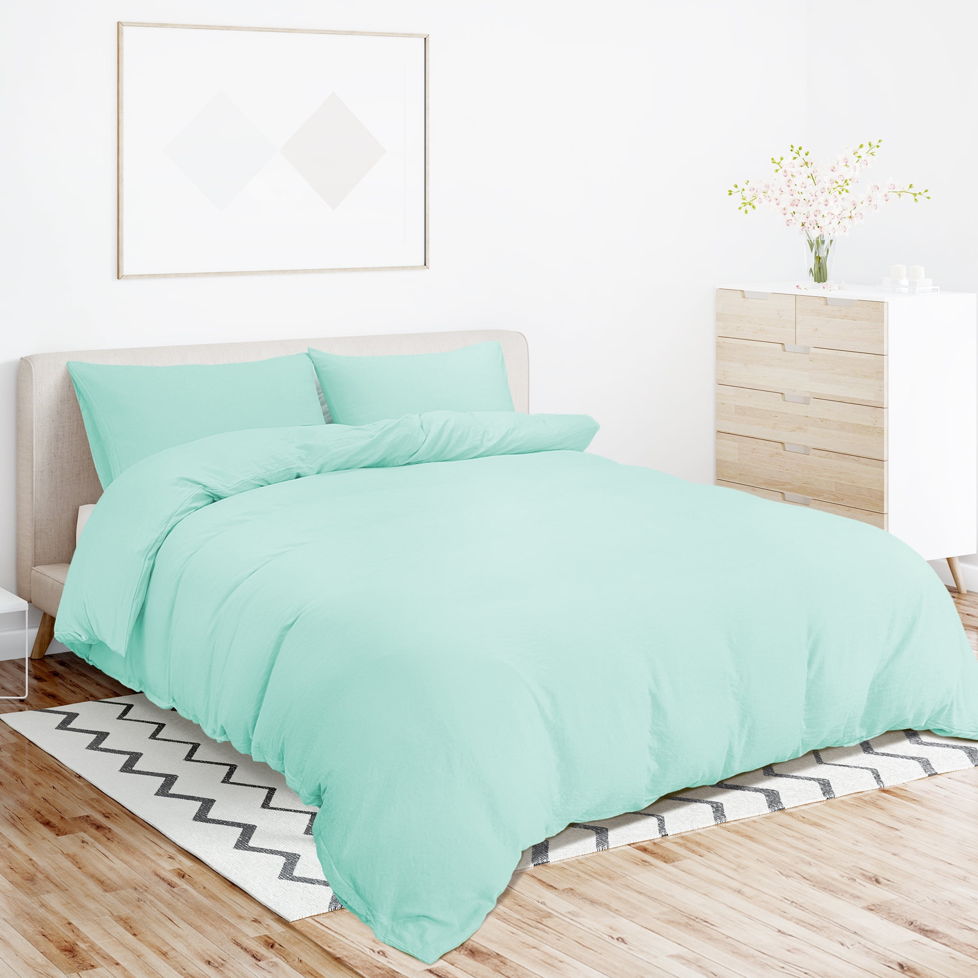 Unique Bargains 100% Microfiber Soft 3 Pieces Duvet Cover Set Twin Aqua Blue