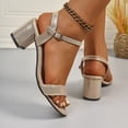 thumbnail image 5 of Women's Heels Chunky Block Strappy Square Open Toe Sandals Ankle Strap Heeled Dress Sandal Ladies Summer Wedding Party Shoes Size 9.5 Gold, 5 of 7