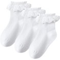 thumbnail image 1 of 3 Pairs Girls White Ruffle Socks White Ruffled Lace Socks for Girls Toddler Cute Socks, 1 of 1