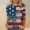 thumbnail image 2 of Lcziwo Womens Patriotic Tshirt Stars and Stripes Print Blouses Three Quarter Sleeve Crew Neck Comfy Tops Casual Dressy Summer 2025 Tees Red,L, 2 of 5