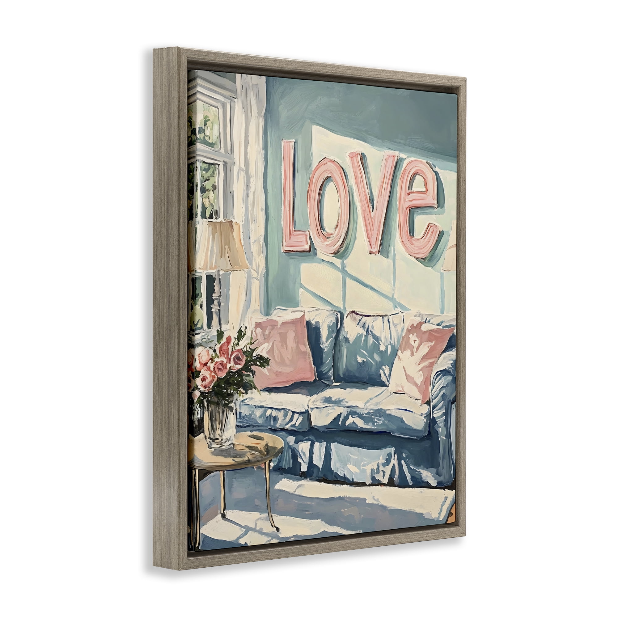 Stupell Industries Love Letters Above Cozy Couch Brown Framed Floater Canvas Wall Art, design by The Prints Vibe