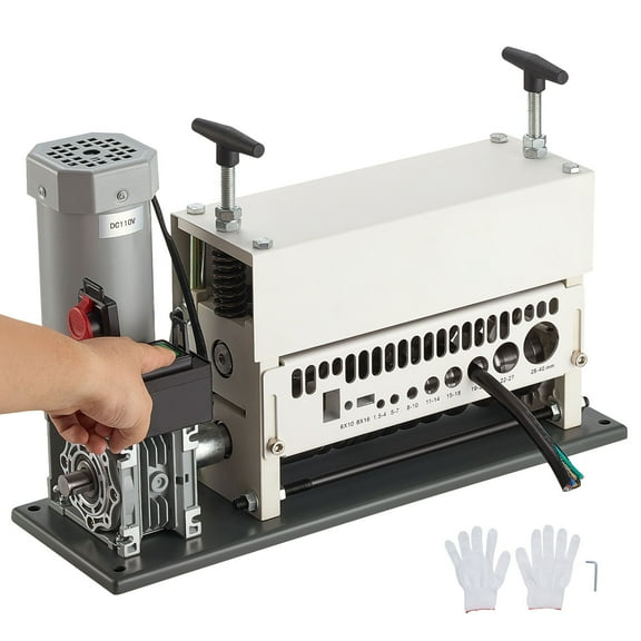 KFFKFF Electric Wire Stripping Machine, 0.06-1.57 in Range, 11-Channel Automatic Cable Stripper, 370W Tool with Manual Crank Option and Emergency Stop, Ideal for Copper Recycling
