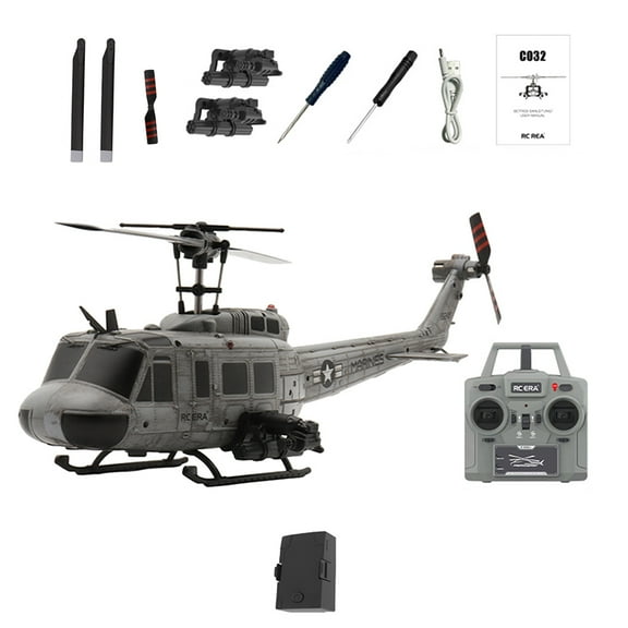 RC ERA C032 UH-1 Huey RC Helicopter, 6CH Flybarless Remote Control Helicopter 6-Axis Gyro & Optical Flow & Smart Positioning, 1/48 Scale Military Aricraft Hobbyist Model | 13min Flight Time