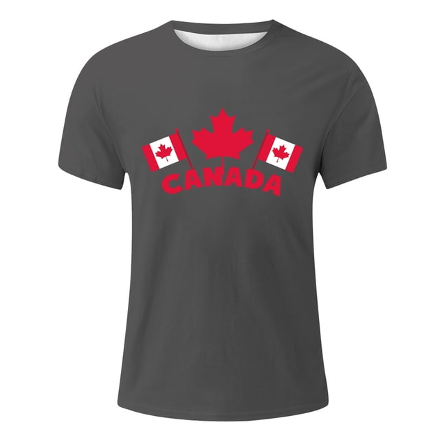 T-Shirts Summer Short Sleeve Breathable Comfortable Maple Leaf Flag Pattern Tee Shirts Men Grey XXL