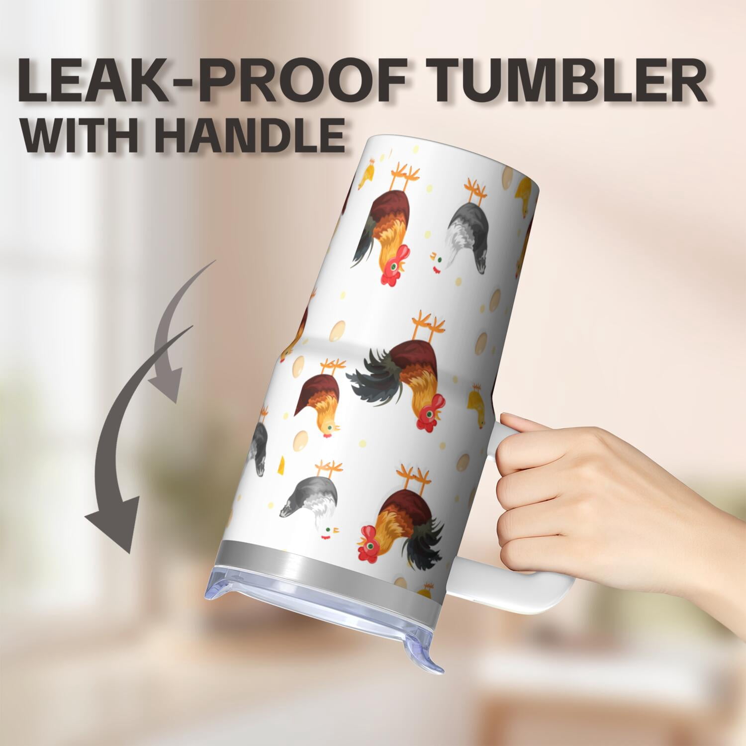 20oz Funny Chicken Tumbler with Handle Insulated Travel Mug Special Birthday Christmas Gift for Chicken Fans Women Men Cup Holder Friendly Durable Material Wide Mouth for Ice Office Home Daily Use