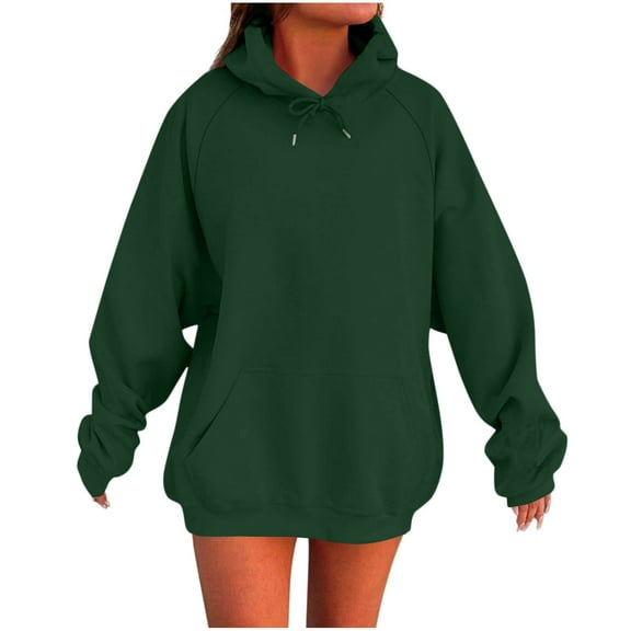 HAPIMO Women's Oversize Hoodies Casual Long Sleeve Pullover Tops Fall Classic Comfy Hoodie Solid Kangaroo Pocket Hooded Sweatshirts Green L