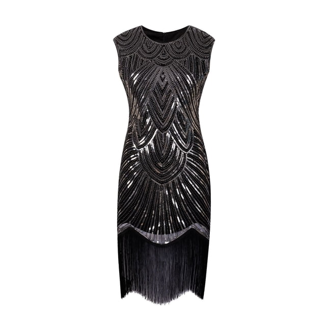 Vestido de lentejuelas con borlas, estilo retro de los años 20, para fiestas y banquetes, talla grande