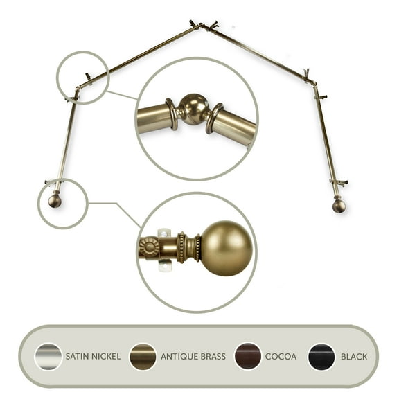 Julian 13/16" 4-Sided Bay Window Curtain Rod - Antique Brass