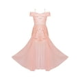 thumbnail image 2 of iEFiEL Girls Off-the-Shoulder Lace Chiffon Maxi Romper Dress Flower Girls Princess Pageant Ball Gown Light Pink 8, 2 of 6