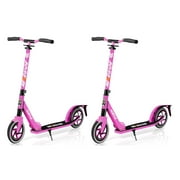 Hurtle Renegade Lightweight Foldable Adult Commuter Kick Scooter, Pink (2 Pack)