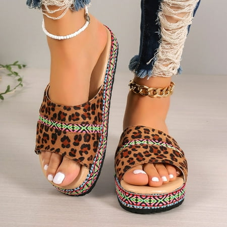 

YOUSNH Summer Fashion Rhinestone Suede Flat Heel Platform Slippers Lady Sandals Women Slippers Sandals Women Brown 9(42)