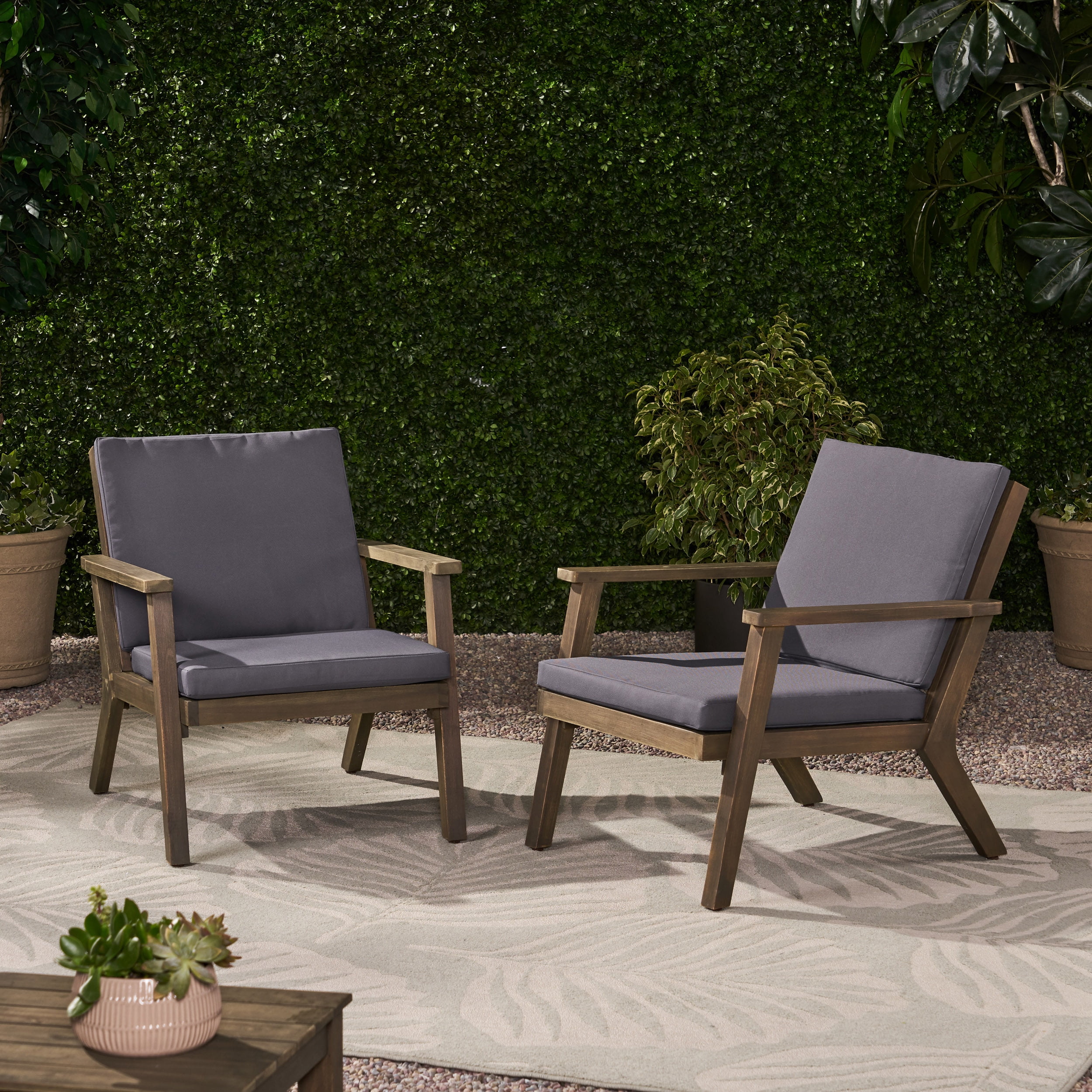 Euroco 2-Piece Outdoor Acacia Wood Patio Chair Set with Water-Resistant Cushions and Slatted Back Design, Natural Finish