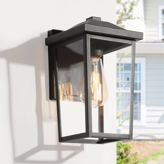 LNC Farmhouse 1-Light Black Lantern Outdoor Wall Sconce with Clear Glass Shade