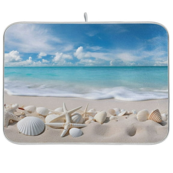 Beach Shells Sea Dish Drying Mat Dish Drainer Rack Mats Water Absorbent Non-Slip Easy Clean Heat Resistant for Kitchen Counter