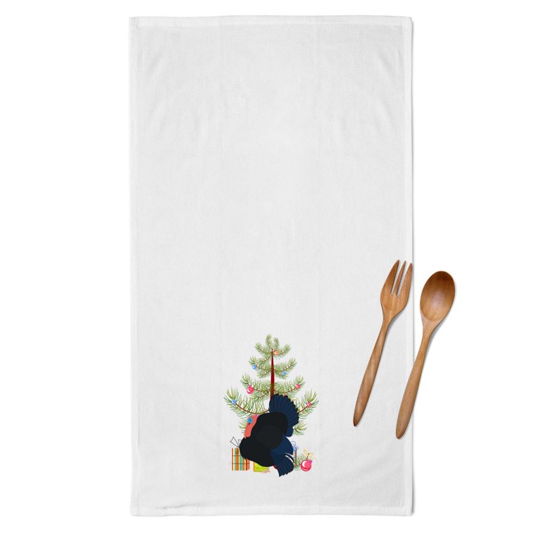 Caroline's Treasures BB9352WTKT Norfolk Black Turkey Christmas White  Kitchen Towel Set of 2 Dish Towels, Teal, 19 X 25