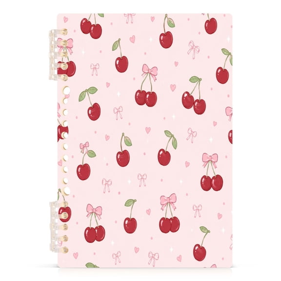 A5 Spiral Notebook 60 Sheets 80gsm Paper Ruled Journal Red Cherry and Pink Ribbon Pattern