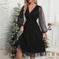 thumbnail image 3 of Dresses for Women Sparkly Sequin Mesh Long Puff Sleeve V Neck Empire Waist Ruffle Flowy Midi Dress Homecoming Dress, 3 of 6