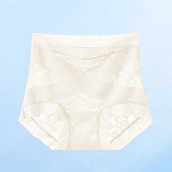 Women's Lace Panties, High Waist Sheer Floral Lace Breathable Shaping Underwear Beige XXL