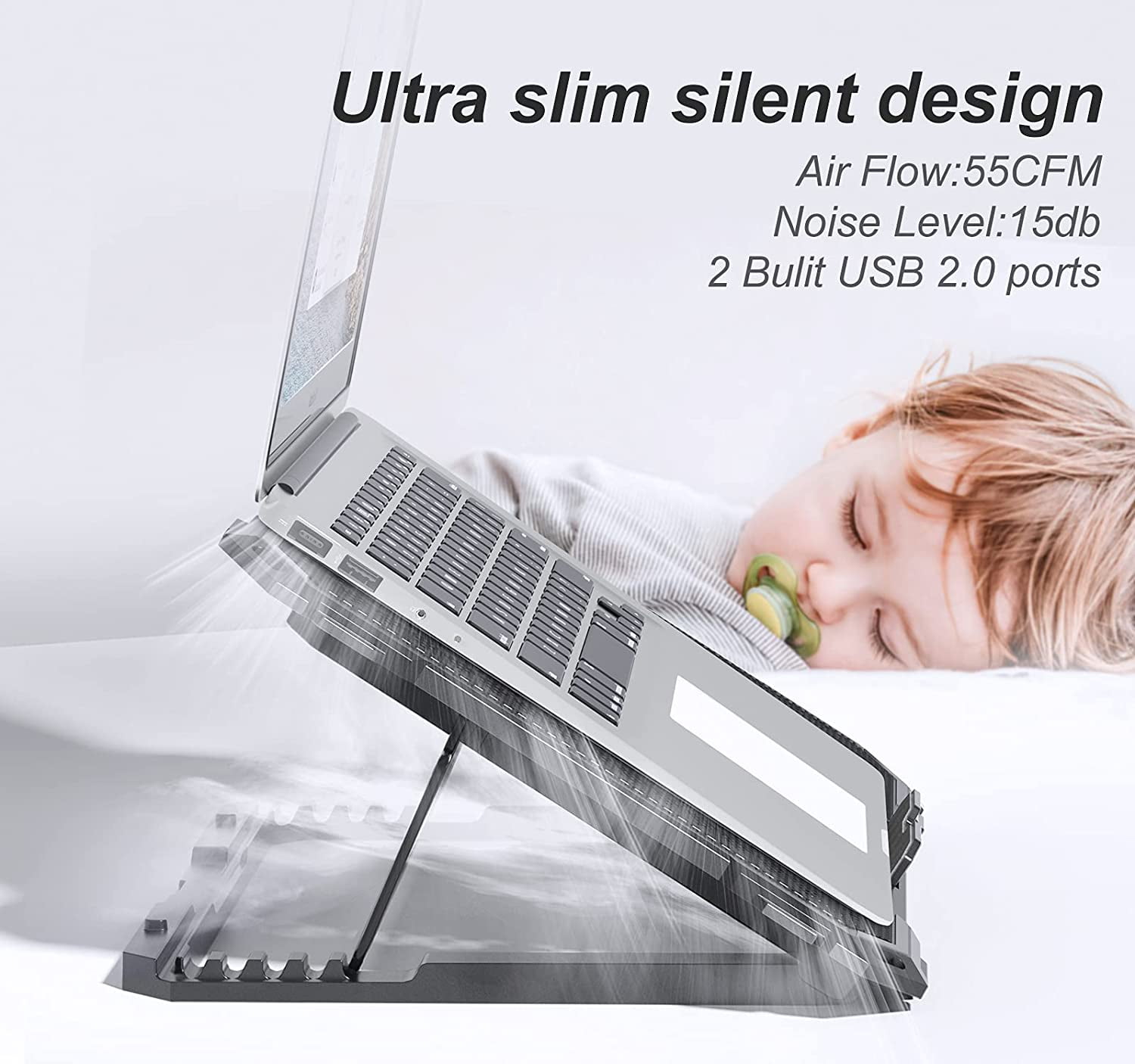 Upgrade Laptop Cooling Pad,Gaming Cooler with 5 Quiet Fans,2 USB Ports,5 Adjustable Stand Height,Blue LED Lights,for 15.6 Inch Laptops