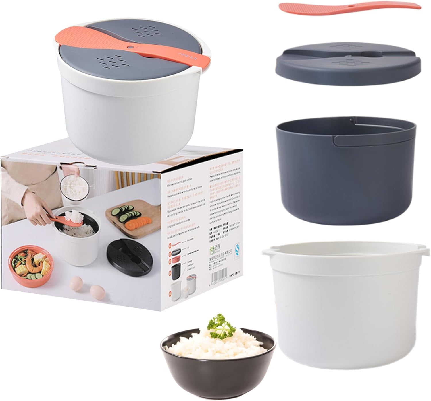 Microwave Rice Cooker Steamer Set: 2L Microwave Pasta Cooker with Rice Spoon Lid Strainer, Non-stick Rice Cooker Steaming Pot for Rice, Pasta, Vegetables, Quinoa, Oatmeal, Ramen (Green)