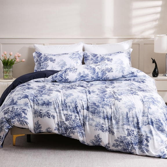 Blue Forest Queen (90"x90") Microfiber Duvet Cover Set with Pillowcases