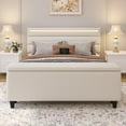 thumbnail image 4 of E-motie Queen Upholstered Bed Frame with Storage Ottoman, Charging Station and LED, Beige Queen Bed, 4 of 11