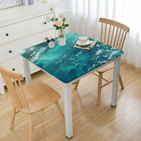 nygtbtfer Outdoor Tablecloth with Umbrella Hole & Zipper, Square Tablecloth , Coastal Nautical Teal Starfish Summer Beach Patio Table Cover Table Cloth for Picnic/Party