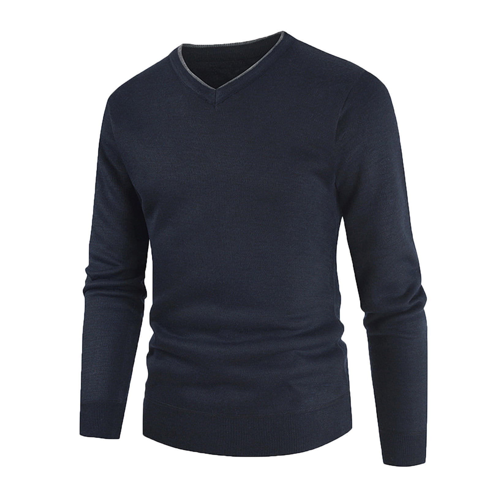 fartey Mens Sweater Knit V-Neck Solid Woolen Shirt Top Long Sleeve