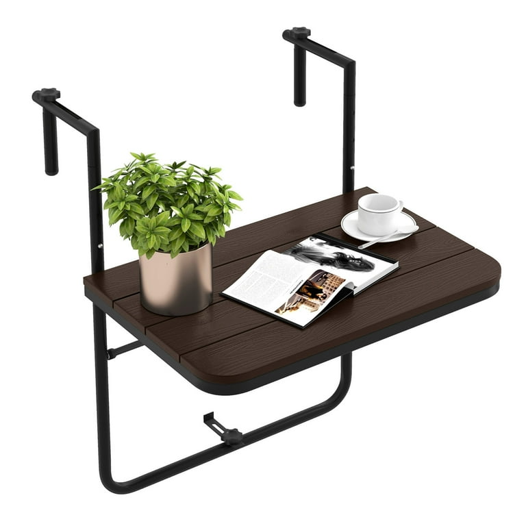 Costway Folding Hanging Table Outdoor Railing Table with 3 Level Adjustable Height