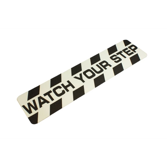 FindTape Glow / Reflective Anti-Slip Tread Cleat (AST-TREAD): 6 in. x 24 in. (Photoluminescent with Black "WATCH YOUR STEP" printing)