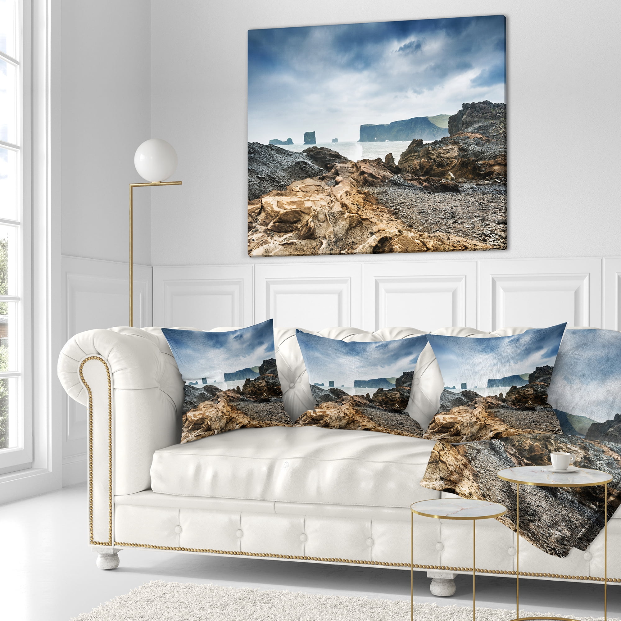 Designart Storm in Rocky Coast of Atlantic - Landscape Printed Throw Pillow - 16x16