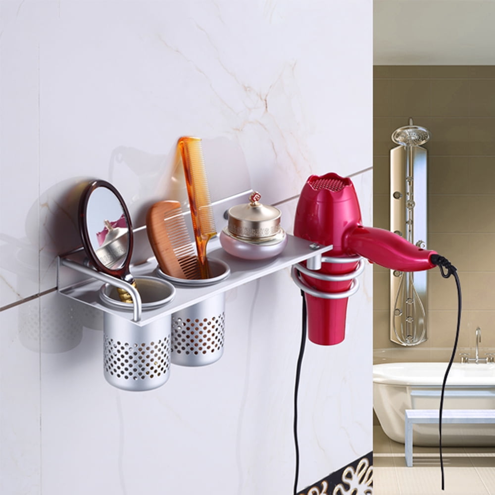 Hair Dryer Holder Wall Mounted Hair Dryer Hanging Rack With Organizer
