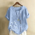 thumbnail image 2 of Sexlip Womens Swimsuit Set Small Floral Embroidery Cover Up Design Crew Neck Short Sleeve Asymmetric Hem Loose Silhouette Soft Fabric for Summer Water Activities Blue S, 2 of 4