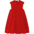 thumbnail image 1 of Filles d'Enfance ful Tulle Multicouche Dentelle Robe Princesse Fête d'Anniversaire Tutu Robe Rouge 4-5T, 1 of 1