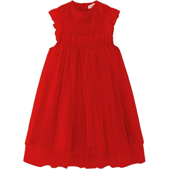 Filles d'Enfance ful Tulle Multicouche Dentelle Robe Princesse Fête d'Anniversaire Tutu Robe Rouge 4-5T