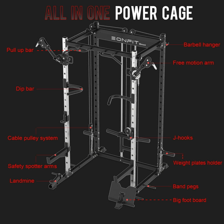EONFITOmni Squat Cage Power Rack, Cable Crossover Pulley System