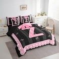 thumbnail image 3 of Manfei Monogrammed Z Bedding Sets Queen Size,Ribbon Bowknot Comforter Sets with Sheets,Pink Black Bed in a Bag Queen Size,Microfiber Room Decorative Reversible,7-Piece, 3 of 7
