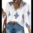thumbnail image 3 of Blusas Casuales de con Cuello en V y Estampado Floral para Mujer, Blusas Bohemias de Verano con Mangas 3/4. Azul L, 3 of 8