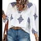 thumbnail image 3 of Blusas Casuales de con Cuello en V y Estampado Floral para Mujer, Blusas Bohemias de Verano con Mangas 3/4. Azul XXL, 3 of 8