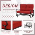 thumbnail image 5 of Outdoor Glider Rocking Bench 2 Person Patio Loveseat Steel Frame Furniture Set with Removable Cushion for Patio, Garden, Yard, Porch (Red), 5 of 12