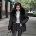 thumbnail image 5 of Women Hooded Winter Coat Women Padded Jacket Thickened Plush Lined Coat with Drawstring Waist Winter Warm Puffer Jacket with Faux Fur Hood, 5 of 8