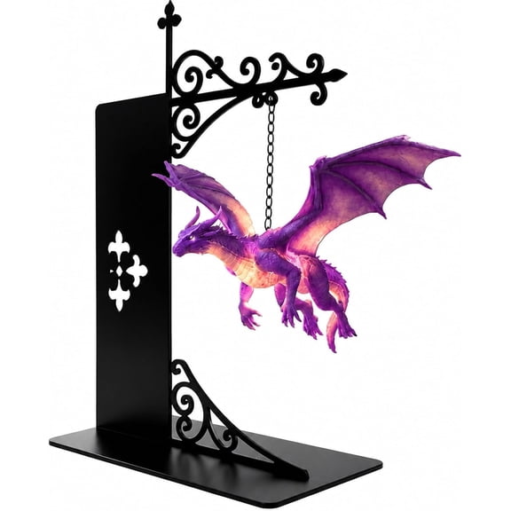 Dragon Bookshelf Lamp, Hanging Purple Dragon Bookend Light With Warm Glow, Mini Library Lantern For Bookworms, Home Library Study Reading Corner Decor (Purple)