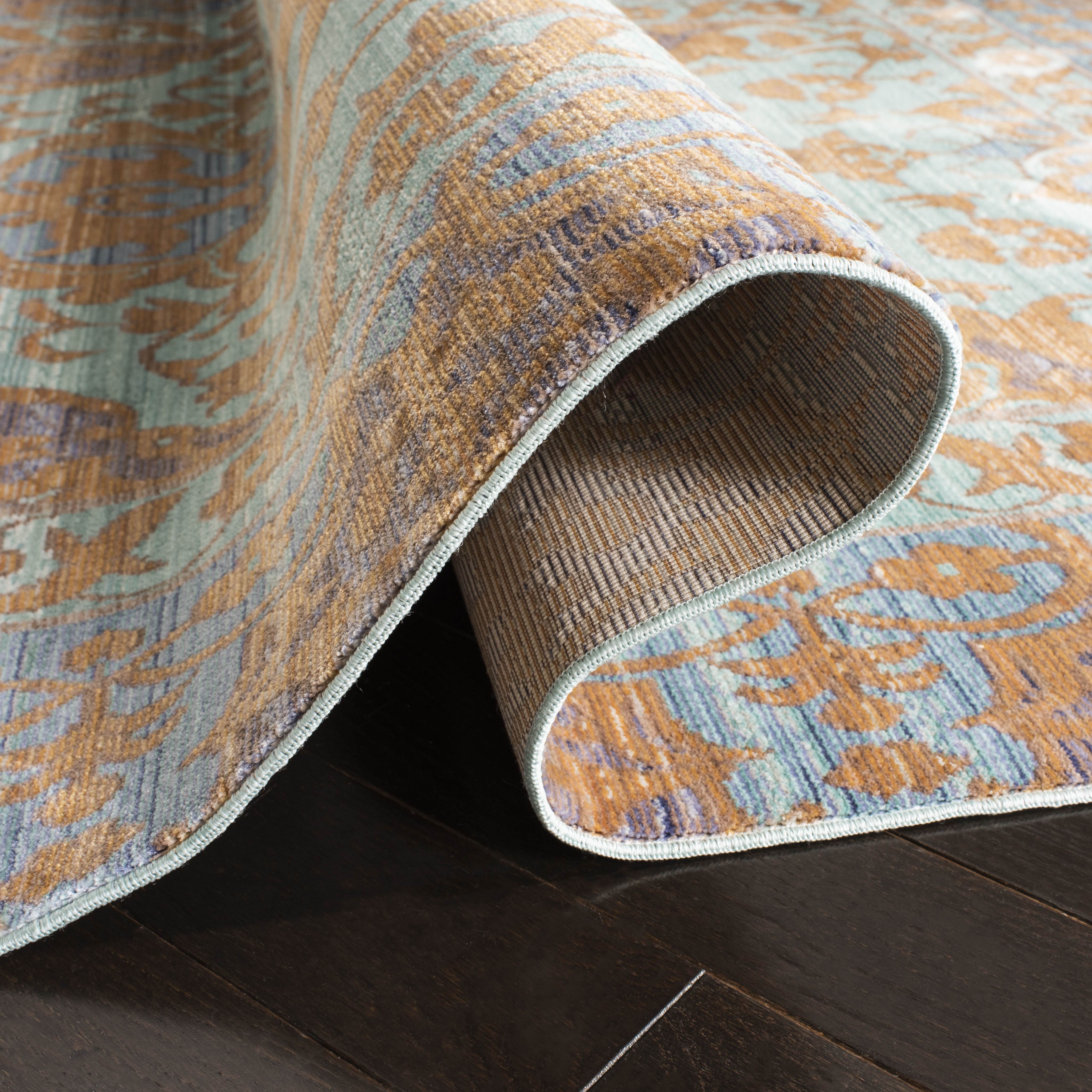 SAFAVIEH Valencia Jerrald Traditional Polyester Runner Rug, Blue/Gold, 2'3" x 12'
