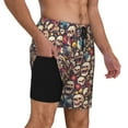 thumbnail image 2 of Yiaed rock record music Skull Print Mens Swim Trunks Bathing Suit Compression Liner Beach Swim Shorts Swimwear Quick Dry Zipper Pocket No-Chafing Board Short-, 2 of 6