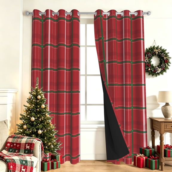 Nanqianyi Classic Red Green Plaid Christmas Blackout Curtains,42×63 Inch,2 Panels,Thermal Insulated Grommet Window Drapes