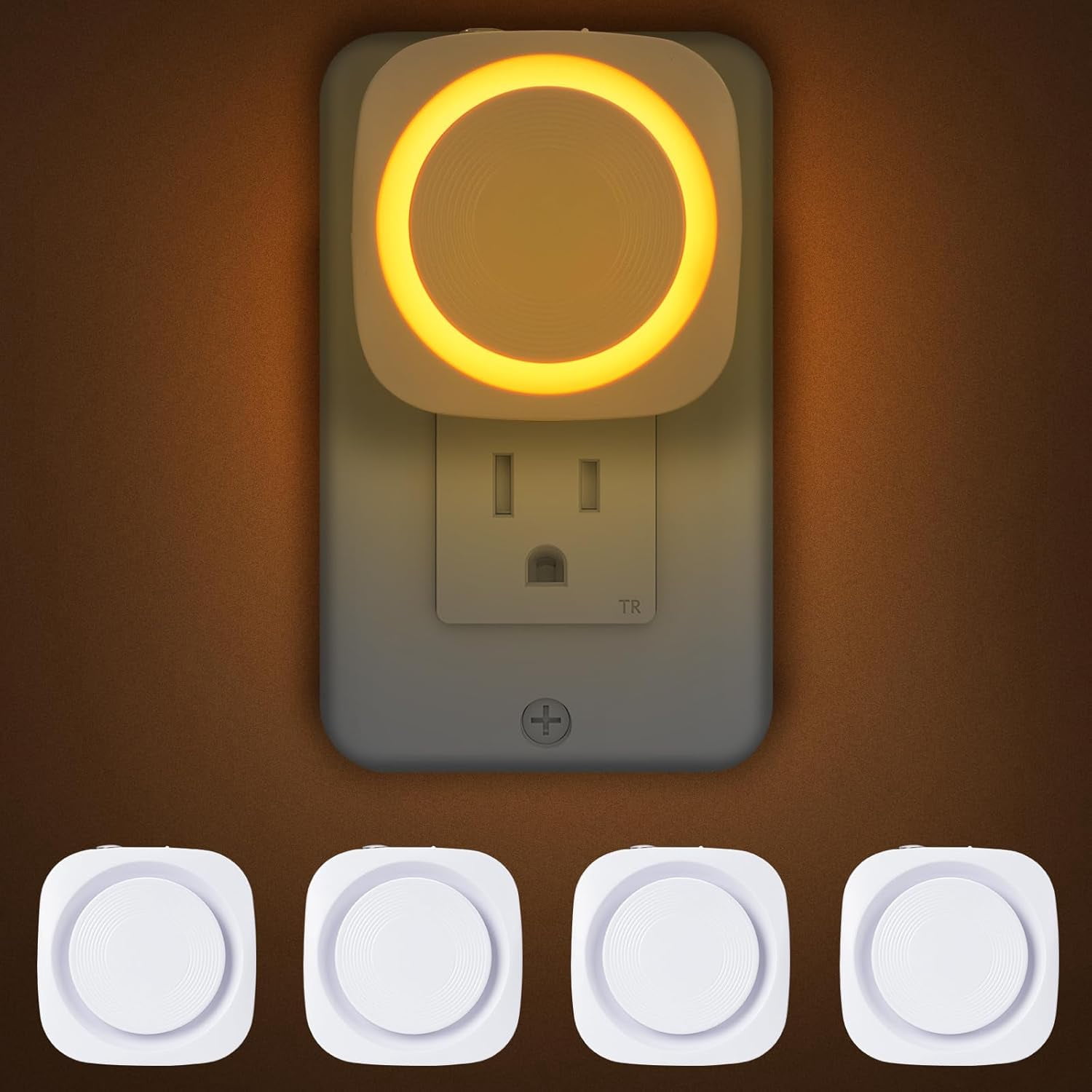 RGHJAR-Amber Night Lights Plug into Wall, 4 Packs Dimmable Night Light with Dust to Dawn Sensor, Automatically Turn on and Off, Gentle Glow Nightlight for Bathroom,Bedroom,Stairs,Kitchen,Hallway, Amb